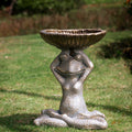 17.75"H Bronze MGO Yog Frog Statue With Birdbath