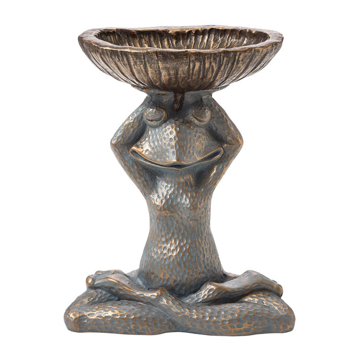 17.75"H Bronze MGO Yog Frog Statue With Birdbath