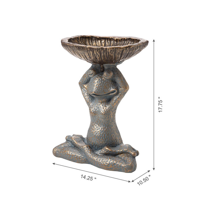 17.75"H Bronze MGO Yog Frog Statue With Birdbath