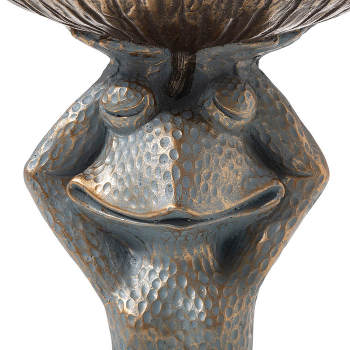 17.75"H Bronze MGO Yog Frog Statue With Birdbath