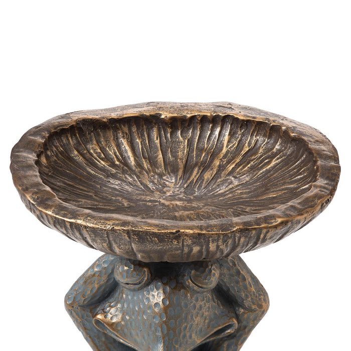17.75"H Bronze MGO Yog Frog Statue With Birdbath