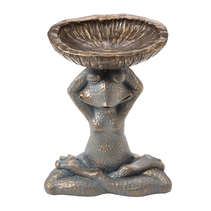 17.75"H Bronze MGO Yog Frog Statue With Birdbath