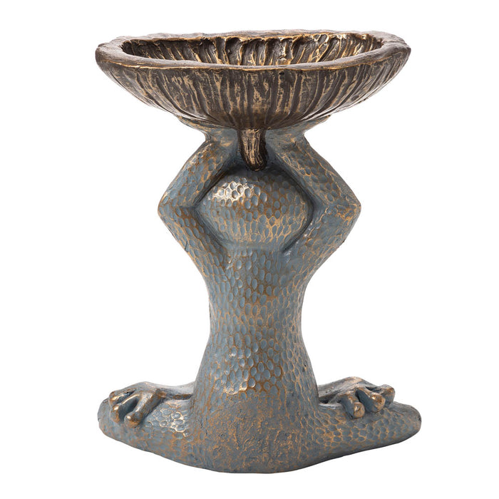 17.75"H Bronze MGO Yog Frog Statue With Birdbath