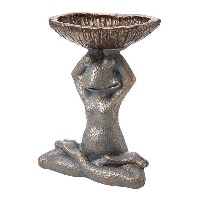 17.75"H Bronze MGO Yog Frog Statue With Birdbath