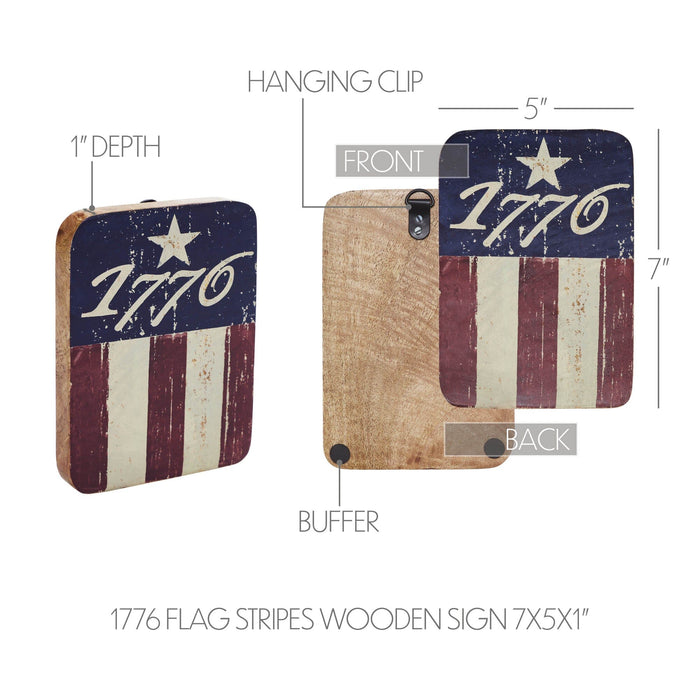 1776 Flag Stripes Wood Sign - 7x5" - Primitive Star Quilt Shop