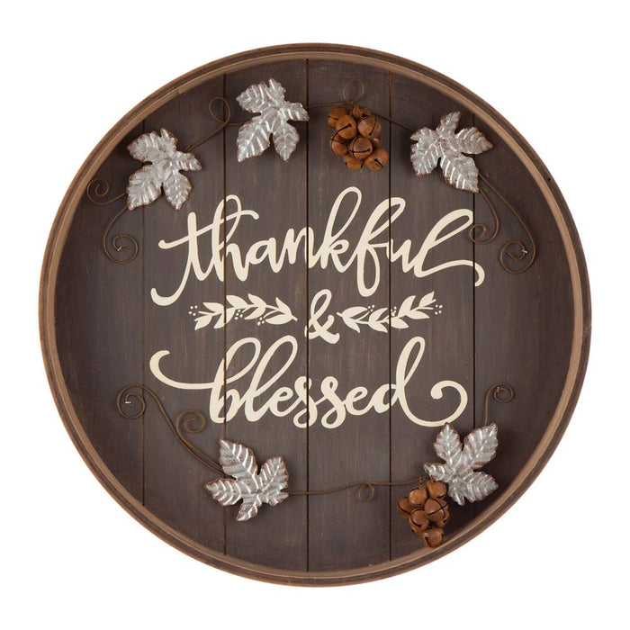 17.83"D Fall Wooden Tray Hanging Decor