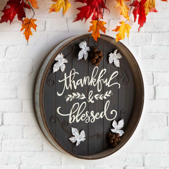 17.83"D Fall Wooden Tray Hanging Decor