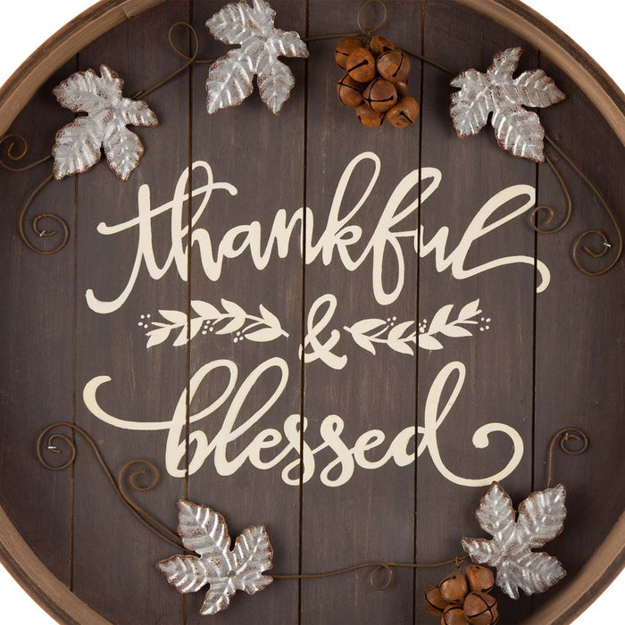 17.83"D Fall Wooden Tray Hanging Decor