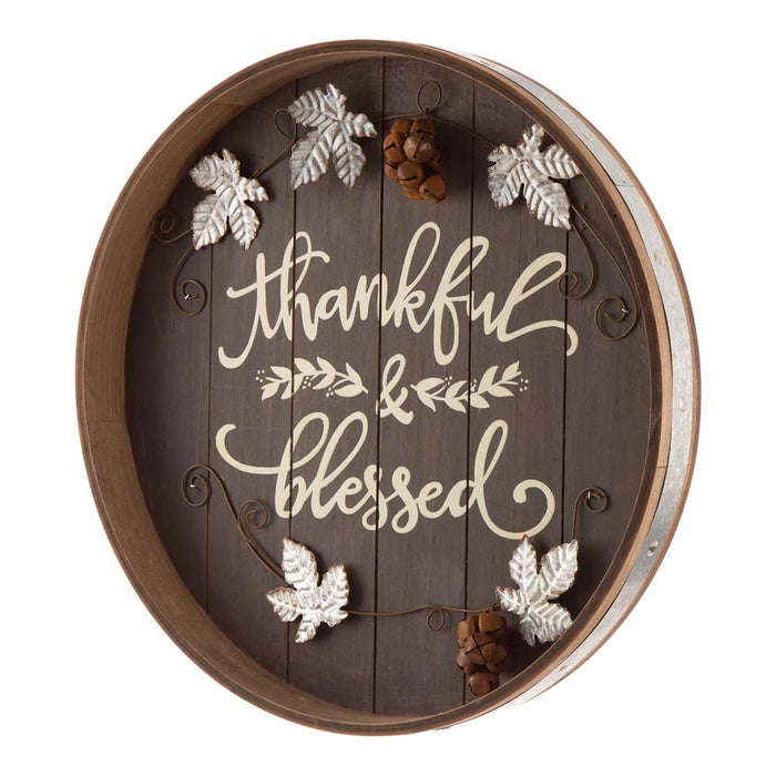 17.83"D Fall Wooden Tray Hanging Decor