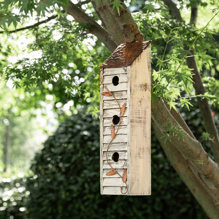 17.95"H Tall Three-Tier Hand Painted Wood Birdhouse