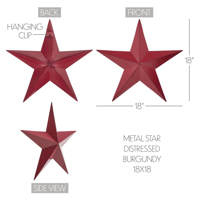 18" Satin Burgundy Metal Barn Star - Primitive Star Quilt Shop