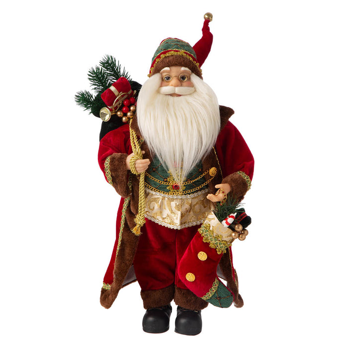 18"H Christmas Santa Claus Figurine With Traditional Red Velvet Suit