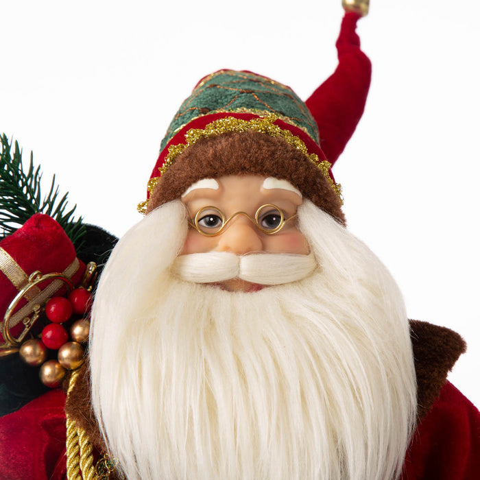 18"H Christmas Santa Claus Figurine With Traditional Red Velvet Suit