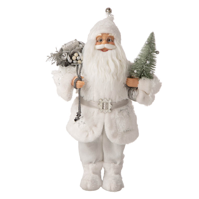 18"H Christmas Santa Figurine With White Faux Fur Suit