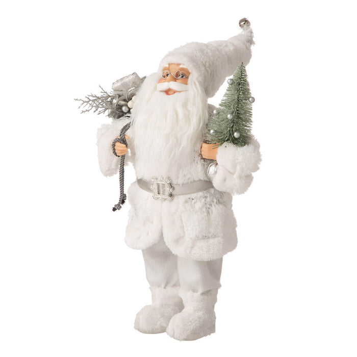 18"H Christmas Santa Figurine With White Faux Fur Suit