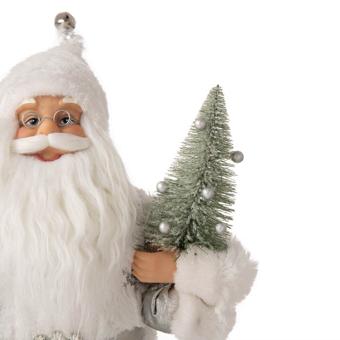 18"H Christmas Santa Figurine With White Faux Fur Suit