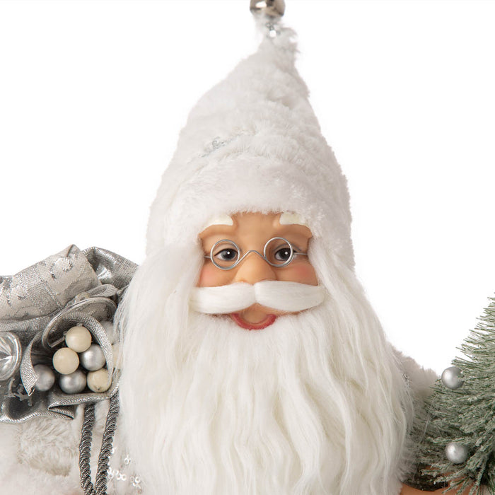 18"H Christmas Santa Figurine With White Faux Fur Suit