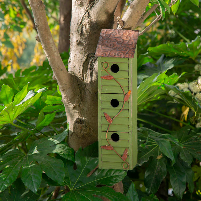 18"H Green Distressed Solid Wood Window Shutters Birdhouse