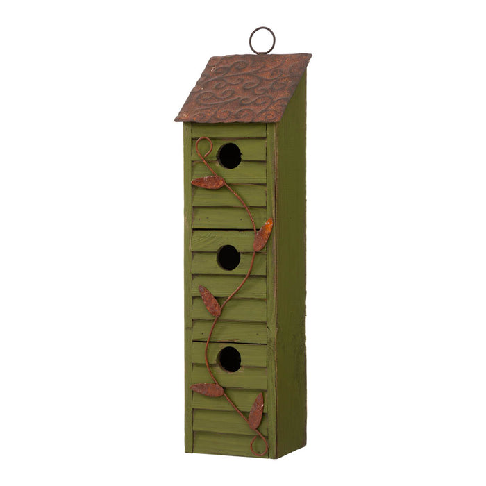18"H Green Distressed Solid Wood Window Shutters Birdhouse