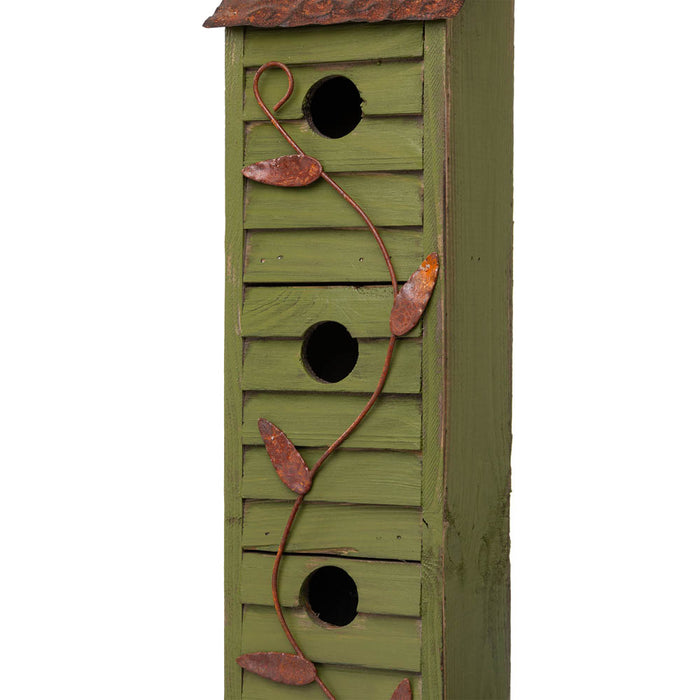 18"H Green Distressed Solid Wood Window Shutters Birdhouse