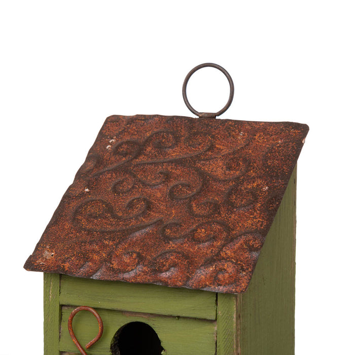 18"H Green Distressed Solid Wood Window Shutters Birdhouse