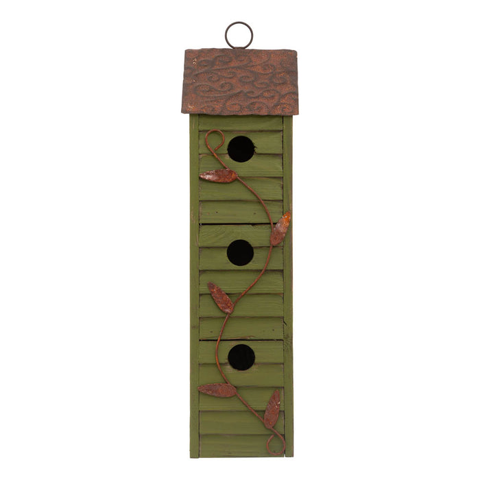 18"H Green Distressed Solid Wood Window Shutters Birdhouse