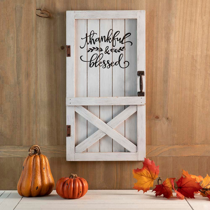 18"H White Wooden Thanksgiving Barn Door Wall Decor or Standing Decor