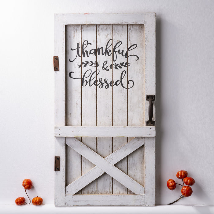 18"H White Wooden Thanksgiving Barn Door Wall Decor or Standing Decor