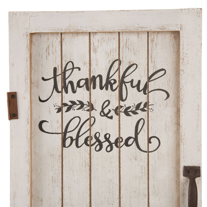 18"H White Wooden Thanksgiving Barn Door Wall Decor or Standing Decor