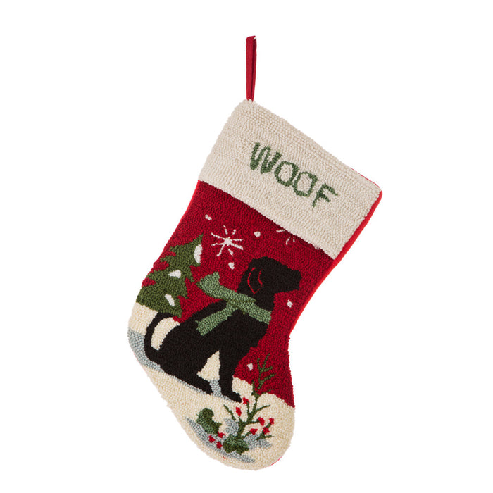 19" Handmade Hooked Dog Christmas Stocking