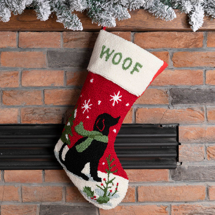19" Handmade Hooked Dog Christmas Stocking