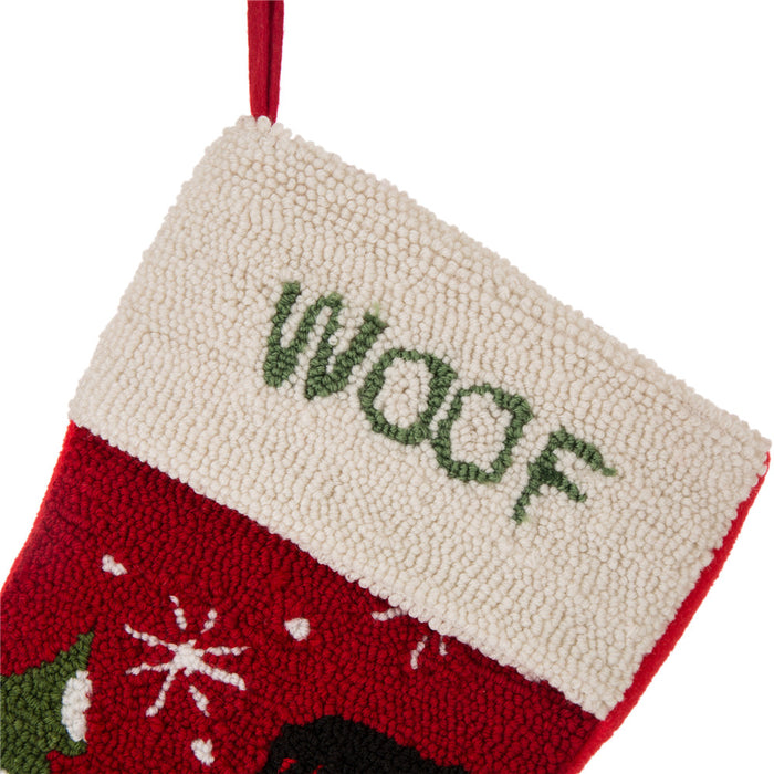 19" Handmade Hooked Dog Christmas Stocking