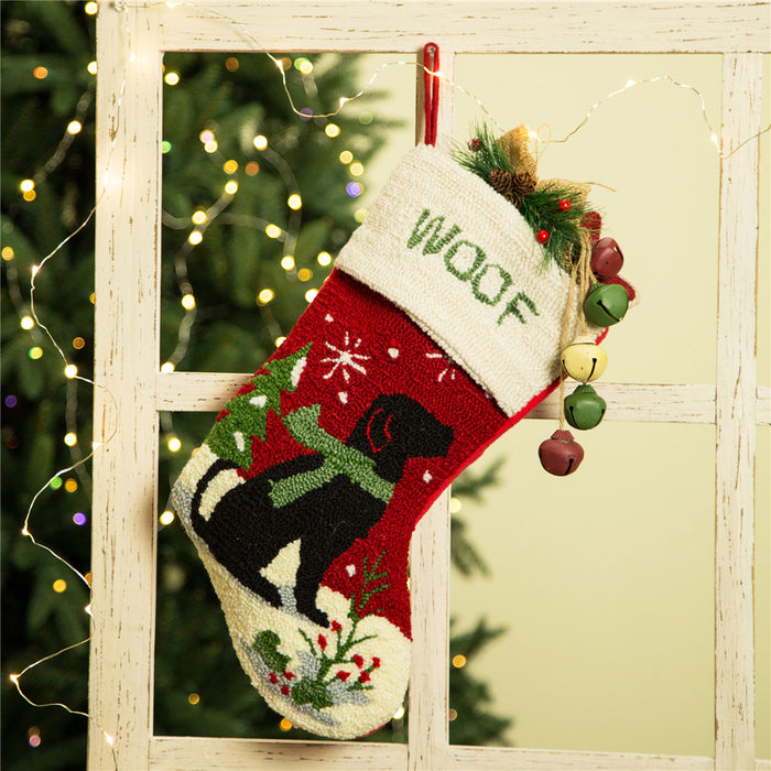19" Handmade Hooked Dog Christmas Stocking