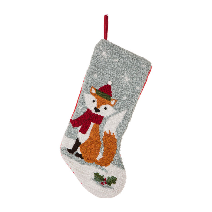 19 Inch Handmade Hooked Fox Christmas Stocking