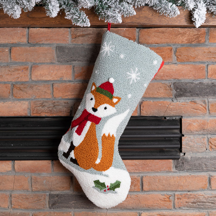 19 Inch Handmade Hooked Fox Christmas Stocking