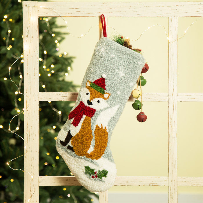19 Inch Handmade Hooked Fox Christmas Stocking