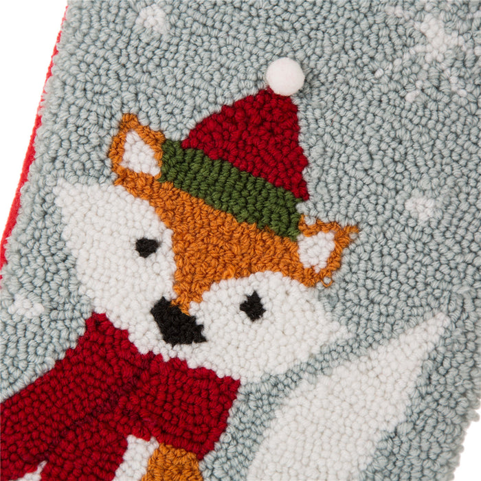 19 Inch Handmade Hooked Fox Christmas Stocking