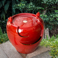 19.5"H Red Two Birds Embossed Plant Pattern Ceramic Pot Fountain with Pump and LED Light