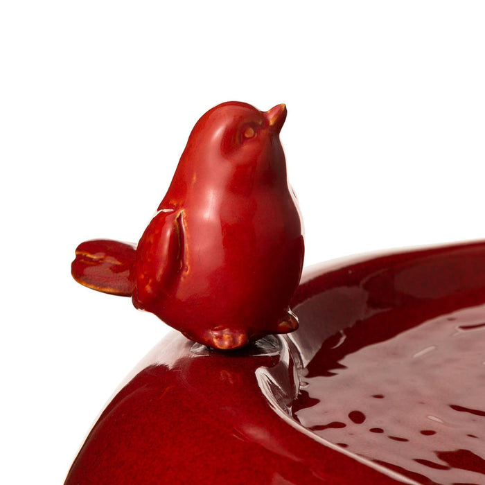 19.5"H Red Two Birds Embossed Plant Pattern Ceramic Pot Fountain with Pump and LED Light