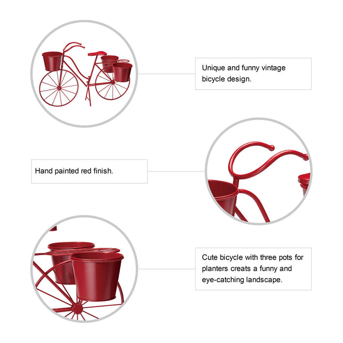 19"H Hand Painted Red Metal Bicycle Plant Stand