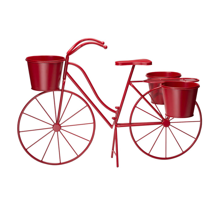 19"H Hand Painted Red Metal Bicycle Plant Stand