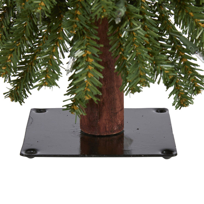 2’ Grand Alpine Artificial Christmas Tree with 35 Clear Lights and 111 Bendable Branches on Natural Trunk