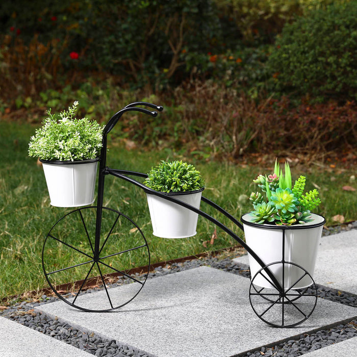 20.5"H White & Black Metal Enamel Bicycle Planter Stand