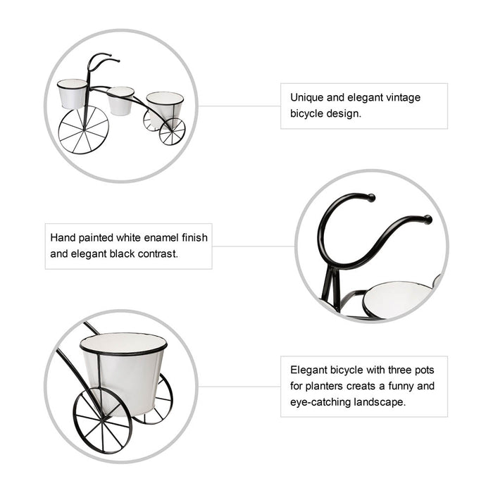 20.5"H White & Black Metal Enamel Bicycle Planter Stand