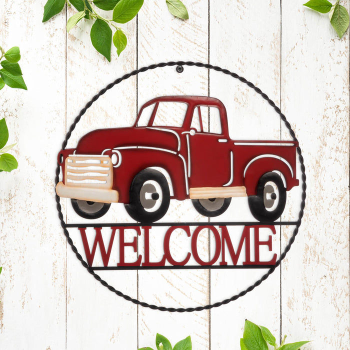 20"D Farmhouse Metal Truck "WELCOME" Sign Wall Decor