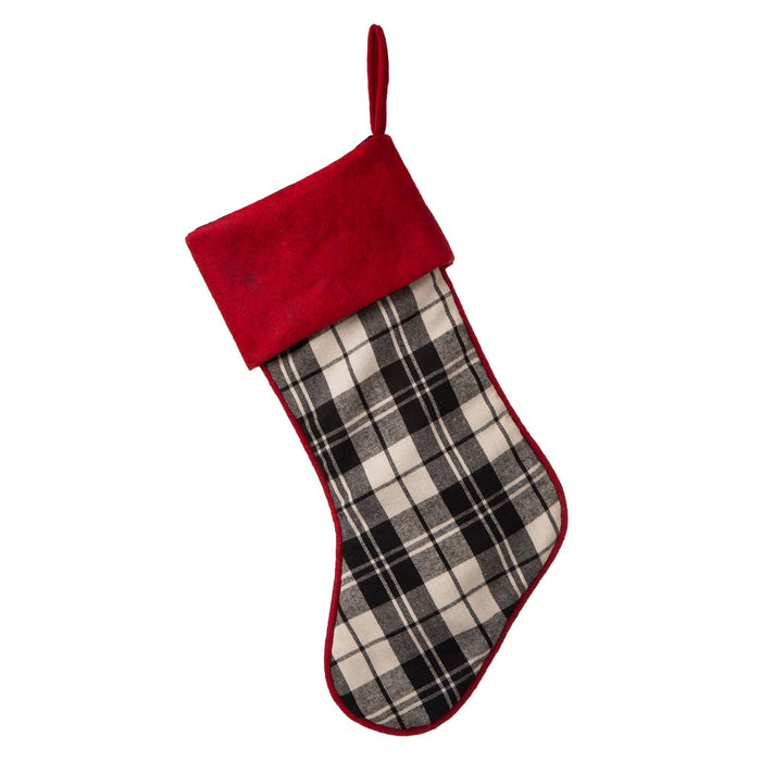 20"L Black & White Plaid Fabric Christmas Stocking