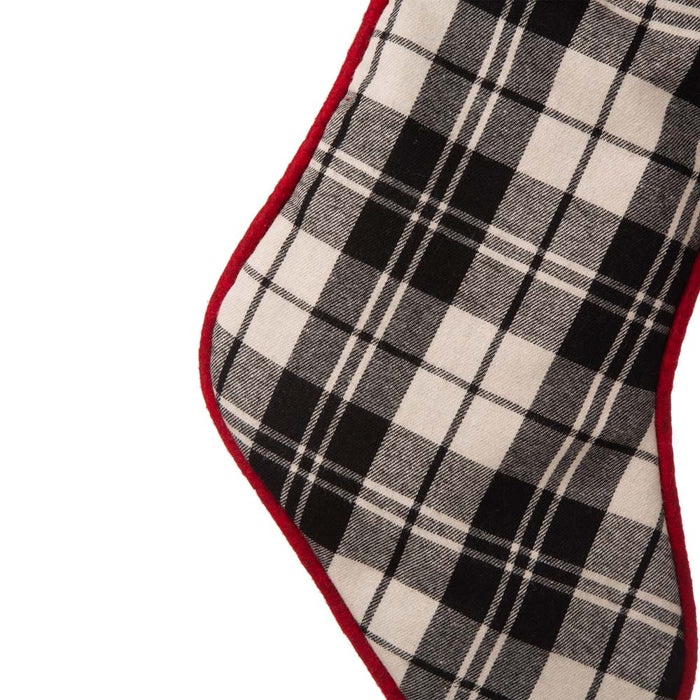 20"L Black & White Plaid Fabric Christmas Stocking