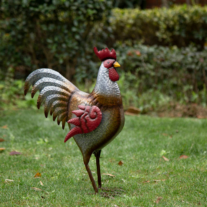 21.25"H Farmhouse Rustic Galvanized Metal Rooster Statue Décor