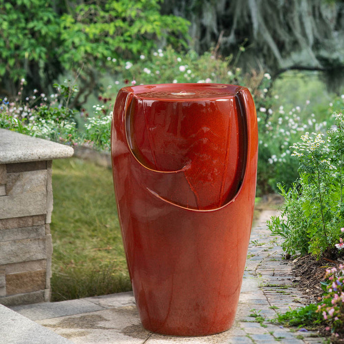 21.25"H Red Ceramic Pot Fountain with Pump and LED Light