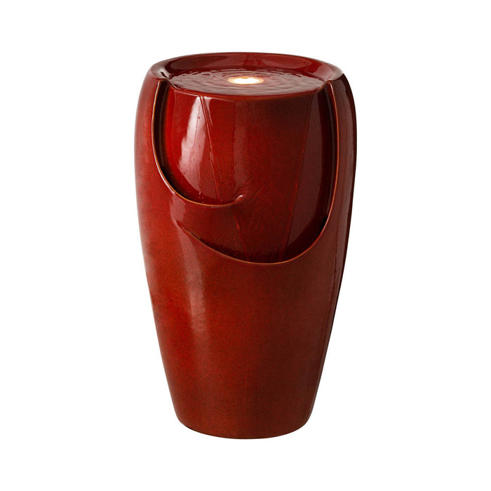 21.25"H Red Ceramic Pot Fountain with Pump and LED Light